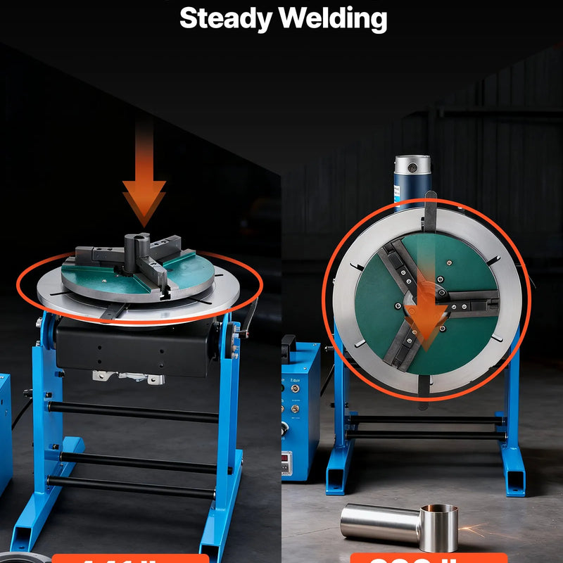 VEVOR rotējošais metināšanas pozicionētājs, 200 kg celtspēja, –45° līdz 90° slīpuma leņķis, metināšanas rotācijas galds ar 0,5–5 apgr./min ātruma regulēšanu, elektriskā vadība un kājas pedālis, paredzēts griešanai, slīpēšanai un montāžai