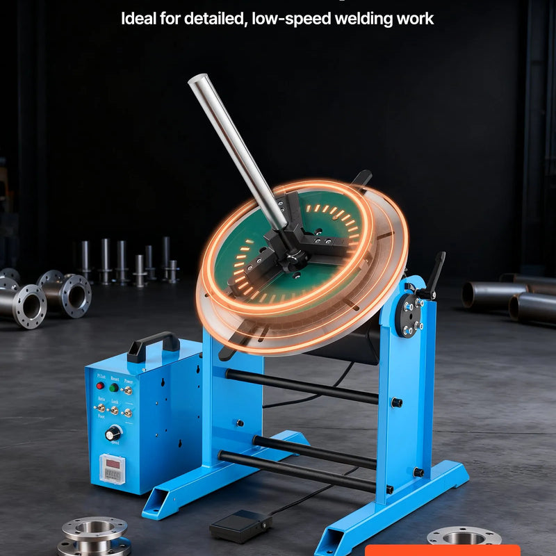 VEVOR rotējošais metināšanas pozicionētājs, 200 kg celtspēja, –45° līdz 90° slīpuma leņķis, metināšanas rotācijas galds ar 0,5–5 apgr./min ātruma regulēšanu, elektriskā vadība un kājas pedālis, paredzēts griešanai, slīpēšanai un montāžai