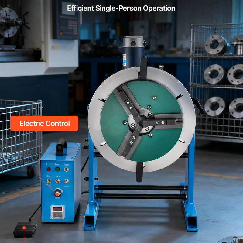 VEVOR rotējošais metināšanas pozicionētājs, 200 kg celtspēja, –45° līdz 90° slīpuma leņķis, metināšanas rotācijas galds ar 0,5–5 apgr./min ātruma regulēšanu, elektriskā vadība un kājas pedālis, paredzēts griešanai, slīpēšanai un montāžai