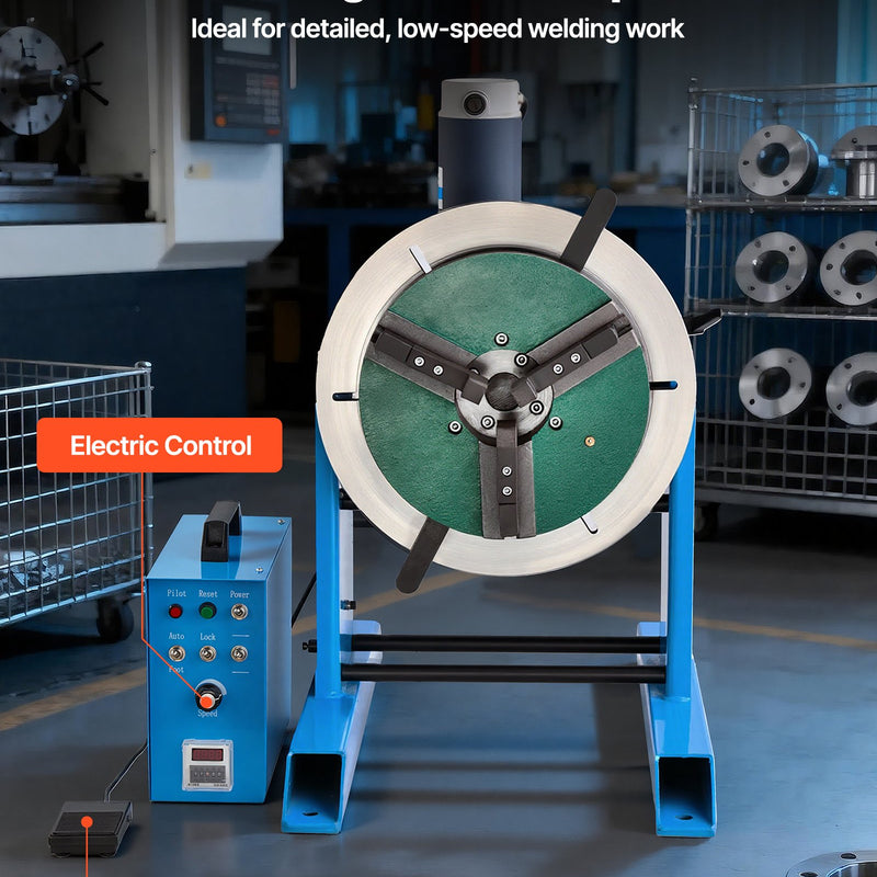 VEVOR rotējošais metināšanas pozicionētājs, 300 kg celtspēja, –45° līdz 90° slīpuma leņķis, metināšanas rotācijas galds ar 0,2–2,5 apgr./min ātruma regulēšanu, elektriskā vadība un kājas pedālis griešanai, slīpēšanai un montāžai