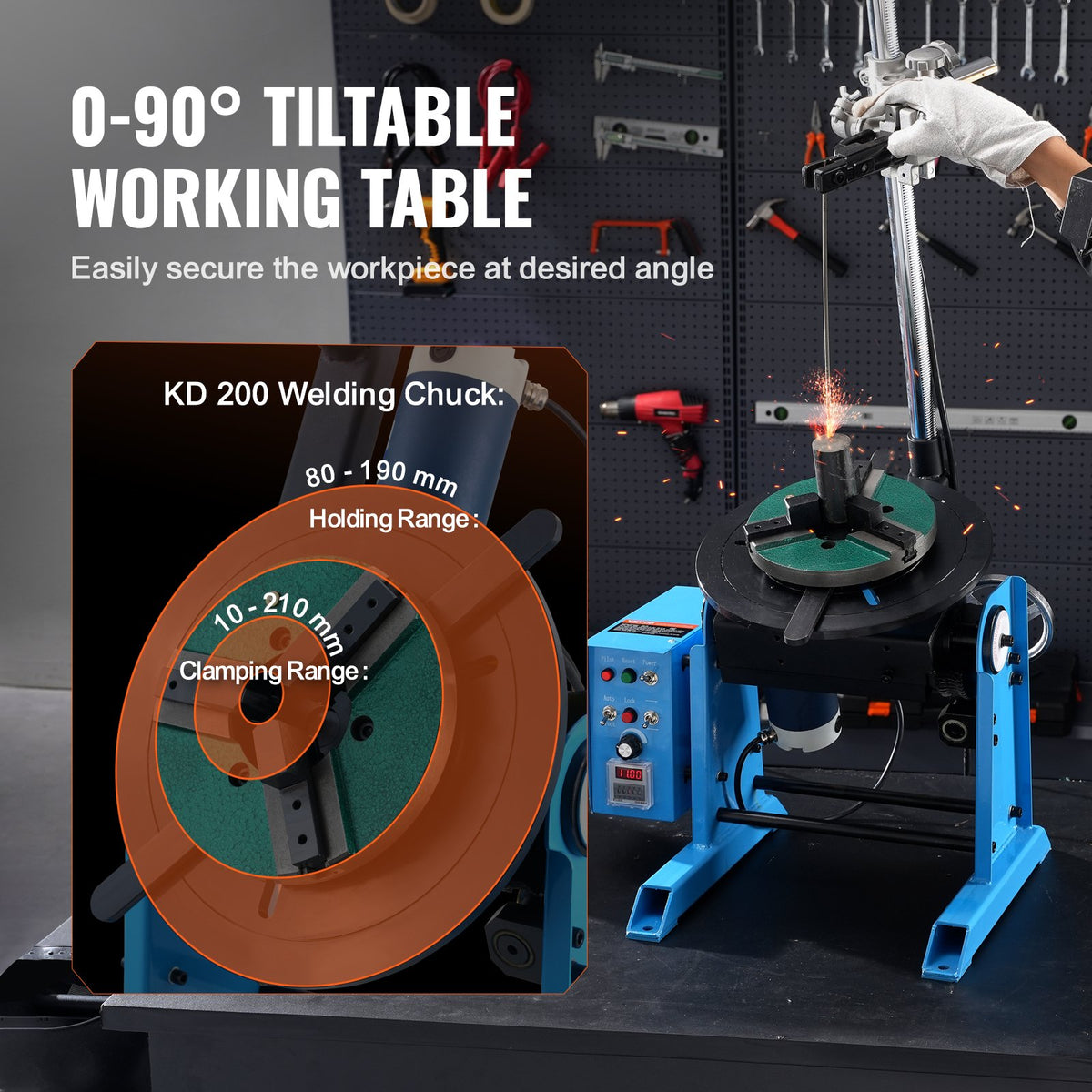 VEVOR pöörlev keevituspositsioneerija 30 kg, 0–90°, 1–12 p/min, 80 W, 315 mm padruniga