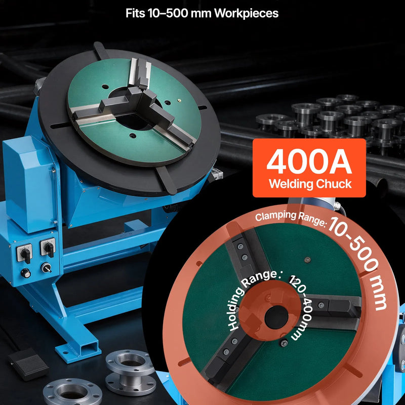 VEVOR rotējošais metināšanas pozicionētājs, 500 kg celtspēja, –45° līdz 90° slīpuma leņķis, metināšanas rotācijas galds ar 0,2–2 apgr./min ātruma regulēšanu, elektriskā vadība un kājas pedālis griešanai, slīpēšanai un montāžai