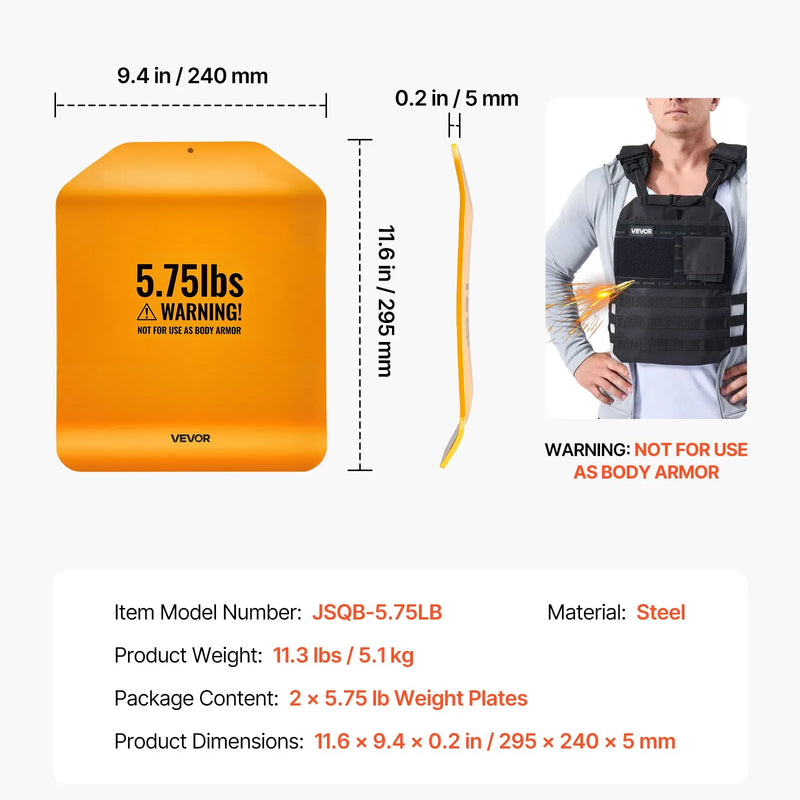 VEVOR svaru plāksnes svaru vestei 2,6 kg pāris, tērauda taktiskās svara plāksnes ar ergonomisku izliekumu spēka un izturības treniņiem