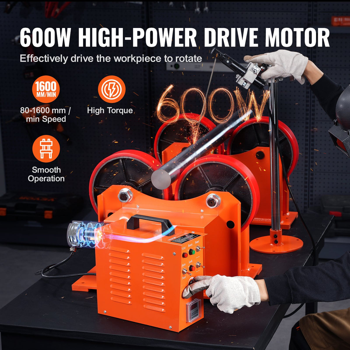 VEVOR Welding Rotator Rolls 1000 kg, Ø 25–1400 mm, 80–1600 mm/min, with Synchronized Control
