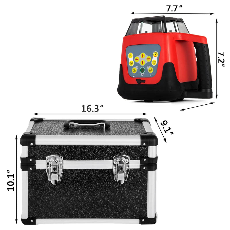 VEVOR rotējošs pašnivelējošs sarkanā lāzera nivelieris ar automātisku rotāciju, komplekts ar uztvērēju, tālvadības pulti un transportēšanas koferi