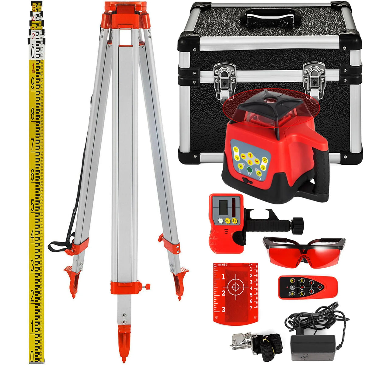 VEVOR Red Rotating Self-Levelling Laser Level with Automatic Levelling, 360° Rotation Scanning, Working Range up to 500 m, Includes Tripod and 5 m Measuring Tape