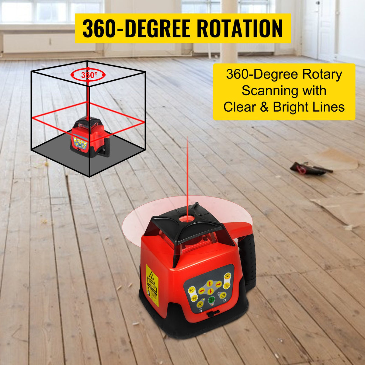 VEVOR Red Rotating Self-Levelling Laser Level with Automatic Levelling, 360° Rotation Scanning, Working Range up to 500 m, Includes Tripod and 5 m Measuring Tape