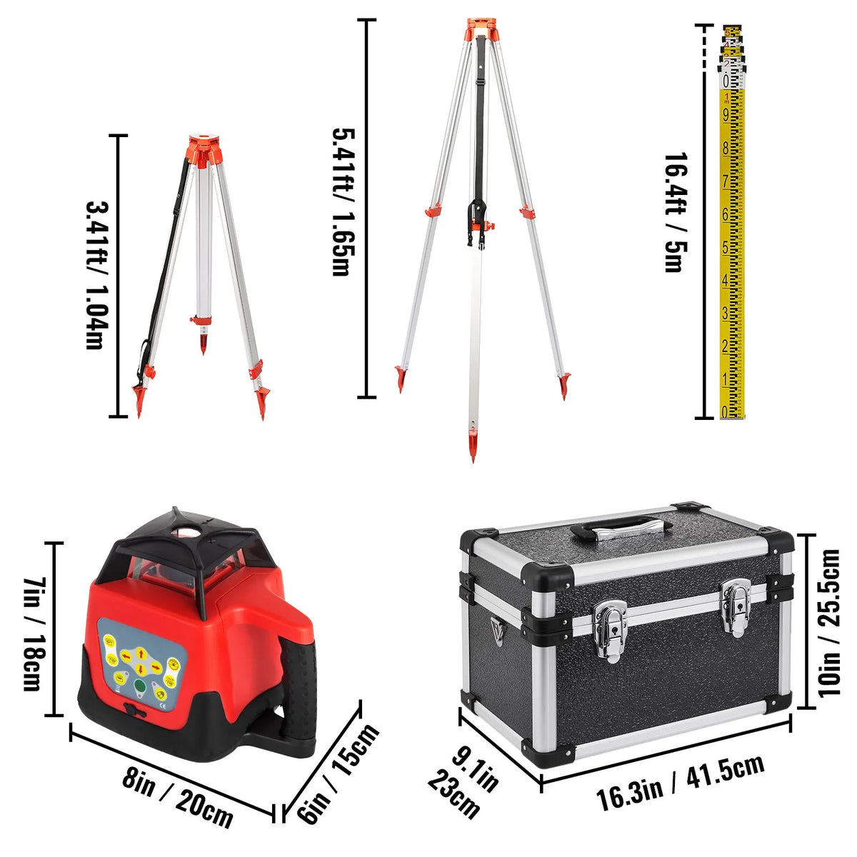 VEVOR Red Rotating Self-Levelling Laser Level with Automatic Levelling, 360° Rotation Scanning, Working Range up to 500 m, Includes Tripod and 5 m Measuring Tape