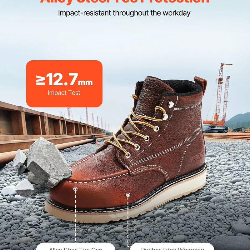 43_VEVOR darba zābaki ar tērauda purngalu, izmērs UK 9 (ES 43), ūdensizturīgi vīriešu darba zābaki ar „Moc Toe” purngalu, neslīdošu EVA gumijas zoli, viegli un elpojoši, piemēroti industriālajam un būvniecības darbam, brūni
