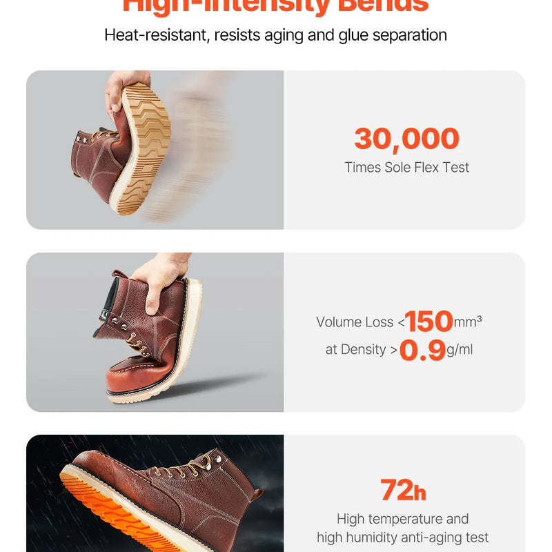 43_VEVOR darba zābaki ar tērauda purngalu, izmērs UK 9 (ES 43), ūdensizturīgi vīriešu darba zābaki ar „Moc Toe” purngalu, neslīdošu EVA gumijas zoli, viegli un elpojoši, piemēroti industriālajam un būvniecības darbam, brūni