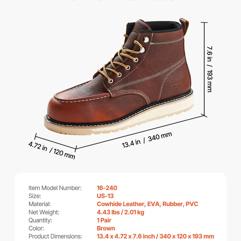 47_VEVOR vīriešu ūdensizturīgie darba zābaki ar tērauda purngalu, izmērs ES 47, neslīdoši, viegli un elpojoši zābaki ar EVA gumijas zoli būvniecībai, brūni
