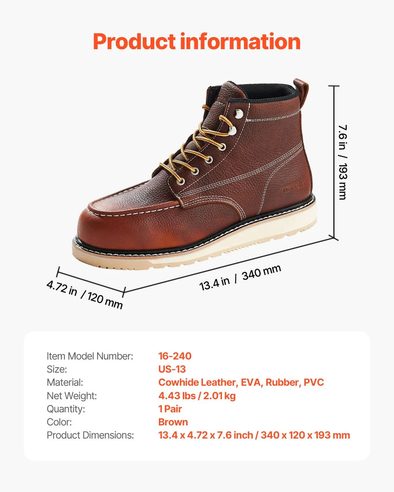 47_VEVOR vīriešu ūdensizturīgie darba zābaki ar tērauda purngalu, izmērs ES 47, neslīdoši, viegli un elpojoši zābaki ar EVA gumijas zoli būvniecībai, brūni