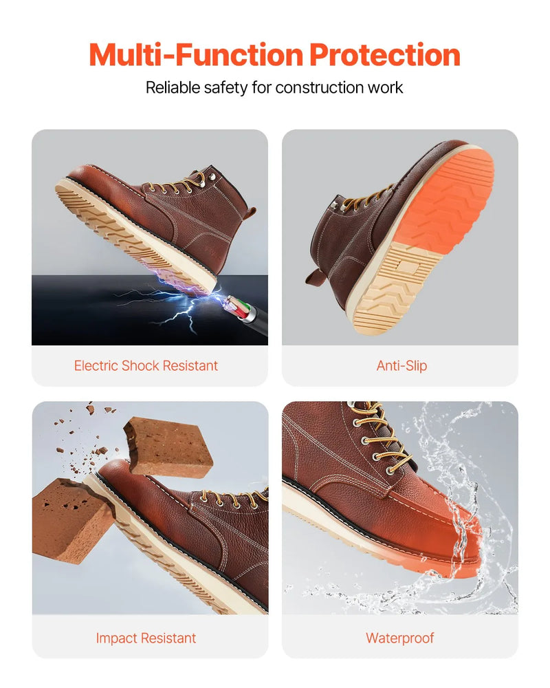 44_VEVOR darba zābaki ar tērauda purngalu, izmērs UK 10 (ES 44), ūdensizturīgi vīriešu “Moc Toe” darba zābaki ar neslīdošu EVA gumijas zoli, viegli un elpojoši, piemēroti industriālajam un būvniecības darbam, brūni