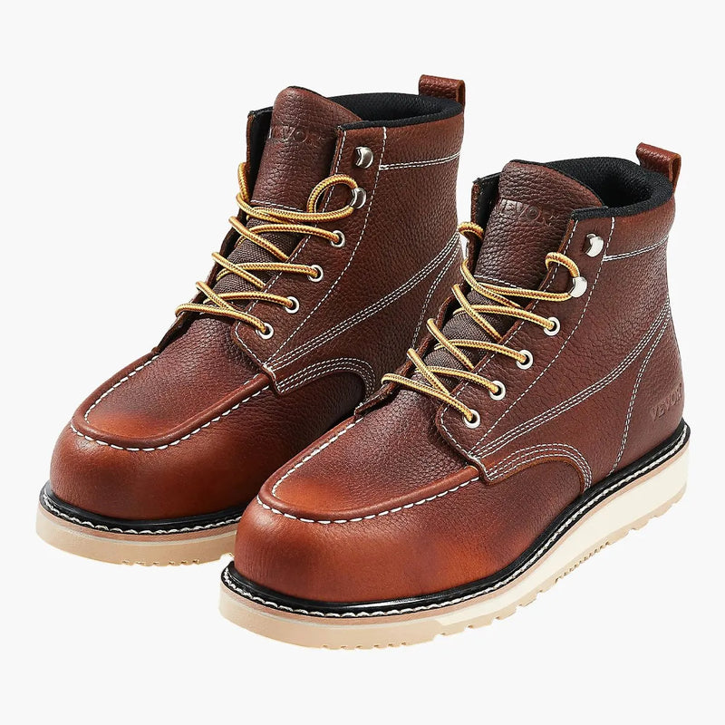 40_VEVOR darba zābaki ar tērauda purngalu, izmērs UK 7 (ES 40), ūdensizturīgi vīriešu “Moc Toe” darba zābaki ar neslīdošu EVA gumijas zoli, viegli un elpojoši, piemēroti industriālajam un būvniecības darbam, brūni