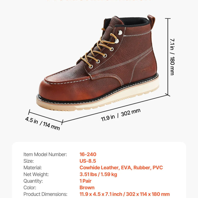 41.5_VEVOR vīriešu ūdensizturīgie darba zābaki ar tērauda purngalu, izmērs ES 41.5, neslīdoši, viegli un elpojoši zābaki ar EVA gumijas zoli būvniecībai, brūni