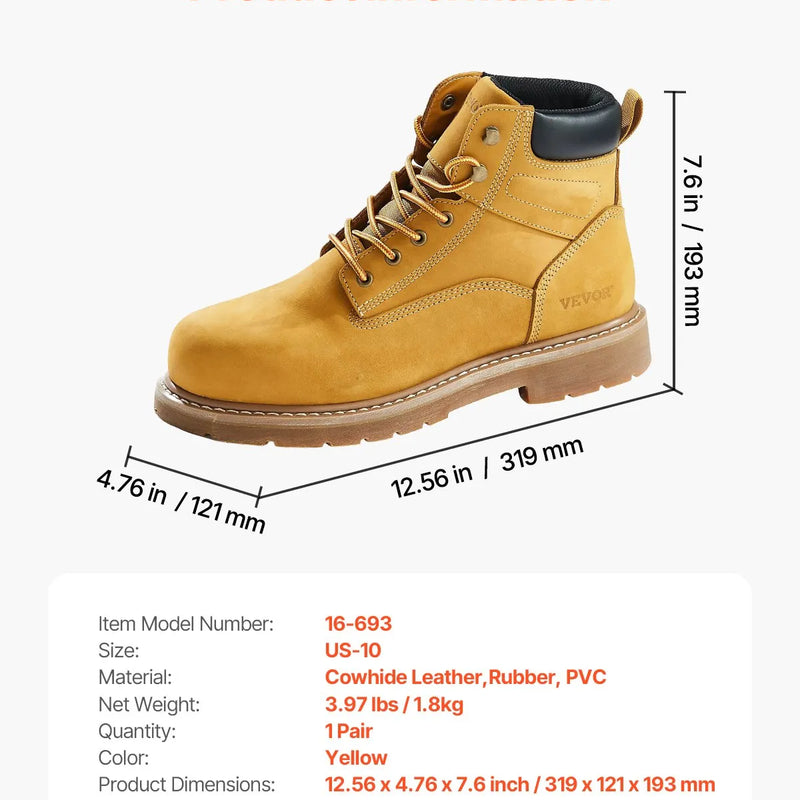 43_ChatGPT saka:  VEVOR darba zābaki ar tērauda purngalu, izmērs UK 9 (ES 43), ūdensizturīgi vīriešu darba zābaki ar neslīdošu gumijas zoli, viegli un elpojoši, piemēroti rūpniecības un būvniecības darbiem, brūni dzelteni