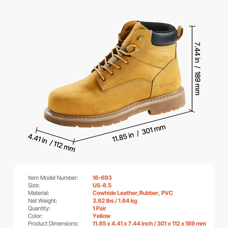 41.5_VEVOR vīriešu ūdensizturīgie darba zābaki ar tērauda purngalu, izmērs ES 41.5, neslīdoši, viegli un elpojoši zābaki ar gumijas zoli būvniecībai, brūni dzelteni
