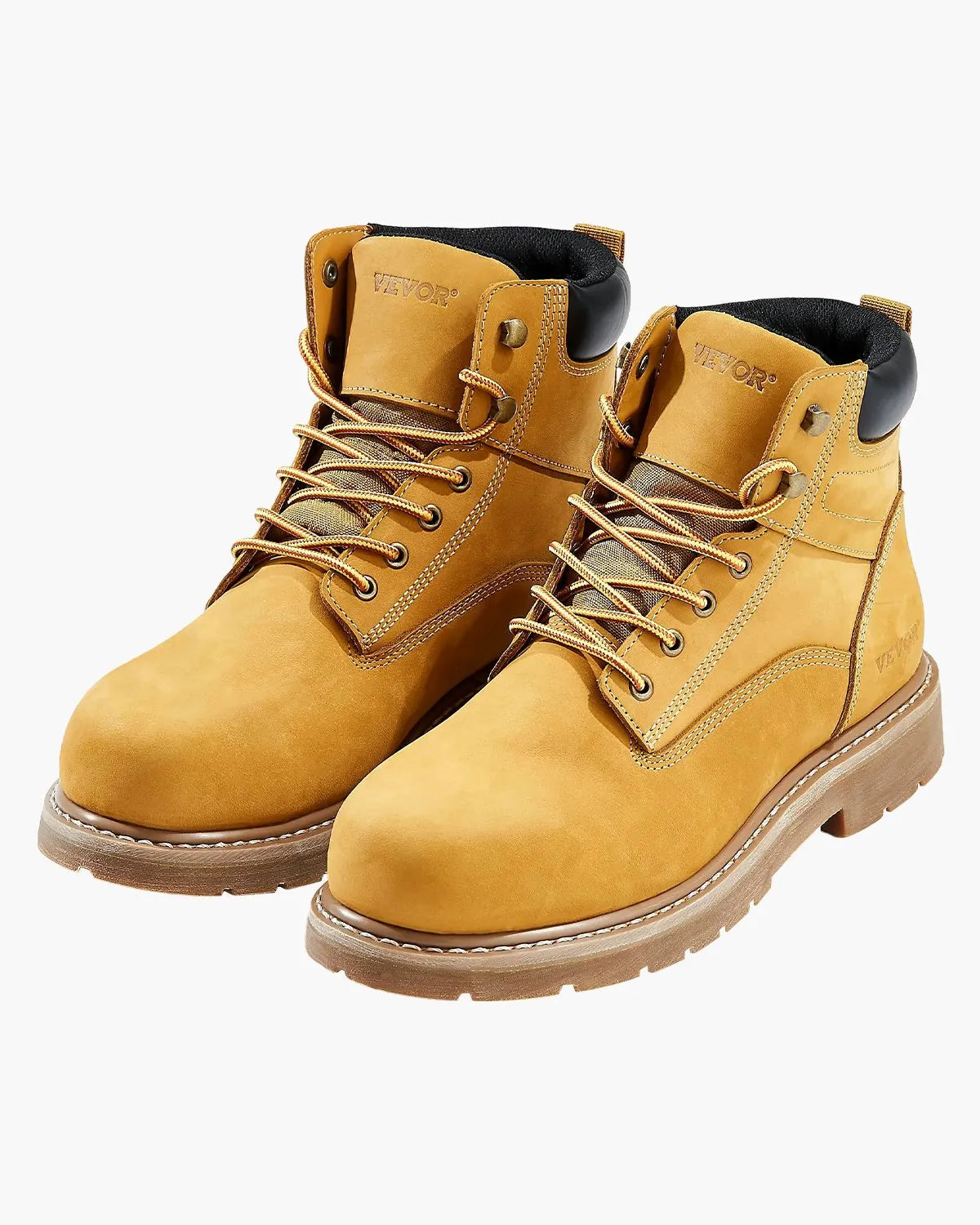 VEVOR Work Boots with Steel Toe Cap, Waterproof, Non-Slip Rubber Sole, Brown Yellow