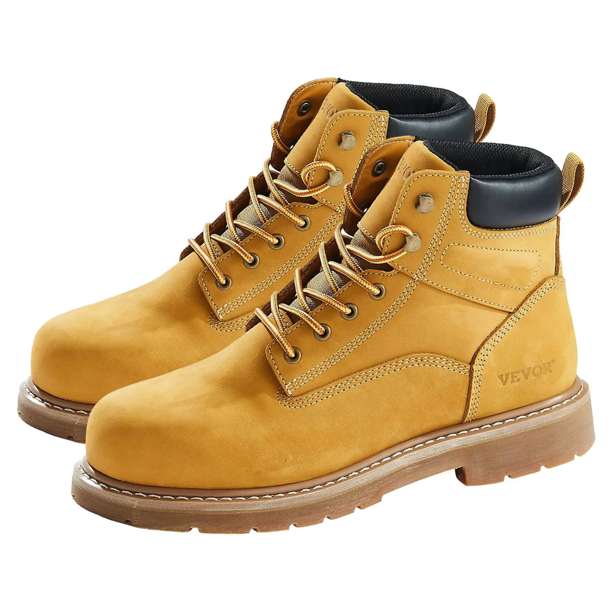 VEVOR Work Boots with Steel Toe Cap, Waterproof, Non-Slip Rubber Sole, Brown Yellow