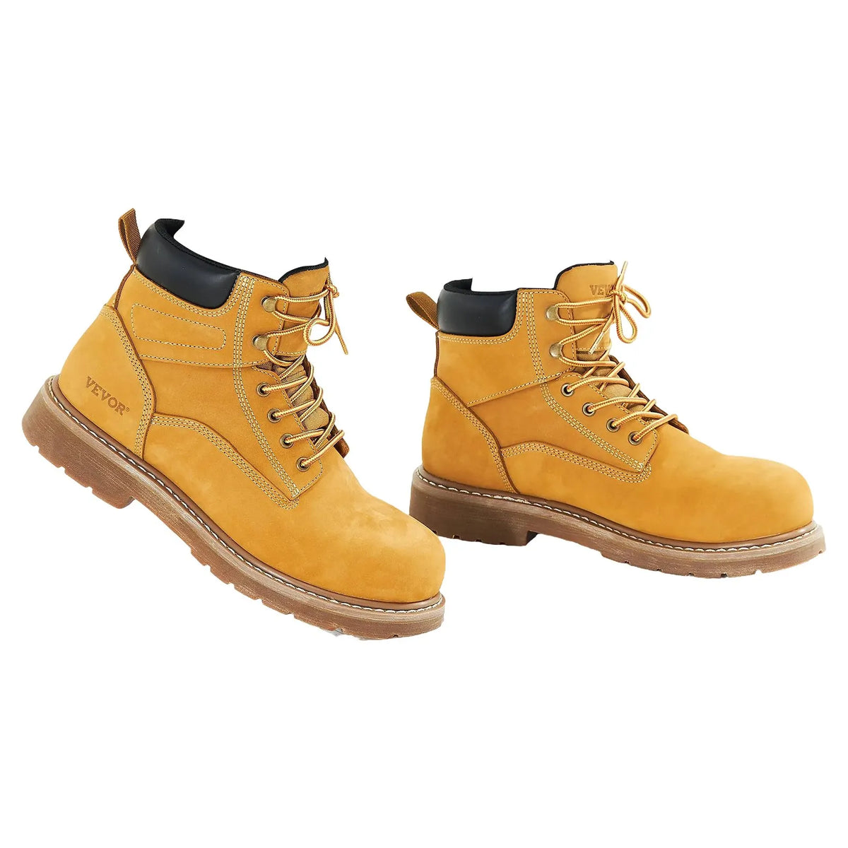 VEVOR Work Boots with Steel Toe Cap, Waterproof, Non-Slip Rubber Sole, Brown Yellow