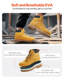 41_VEVOR darba zābaki ar metāla purngalu, izmērs ES 41, ūdensizturīgi vīriešu darba apavi ar neslīdošu zoli, viegli un elpojoši ar gumijas zoli, piemēroti industriālajam un būvniecības darbam, brūni–dzelteni