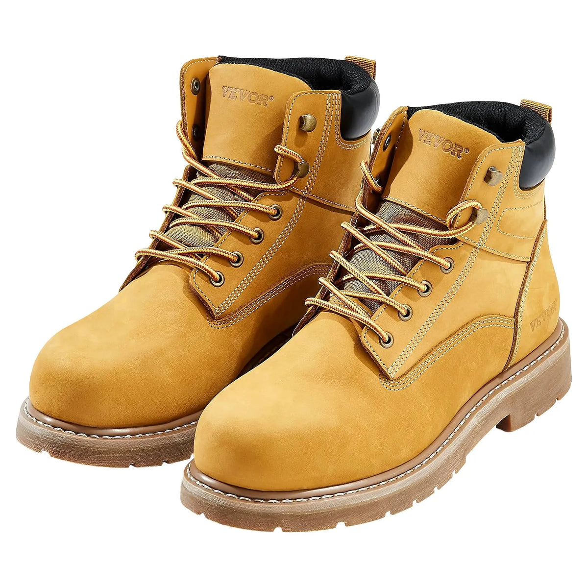 VEVOR Work Boots with Steel Toe Cap, Waterproof, Non-Slip Rubber Sole, Brown Yellow