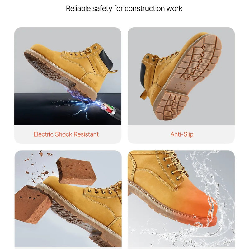 42_VEVOR tērauda purngalu darba zābaki, izmērs UK 8.5 (ES 42), ūdensizturīgi vīriešu neslīdoši darba zābaki ar vieglu un elpojošu gumijas zoli rūpniecības un būvniecības darbiem, brūni dzelteni