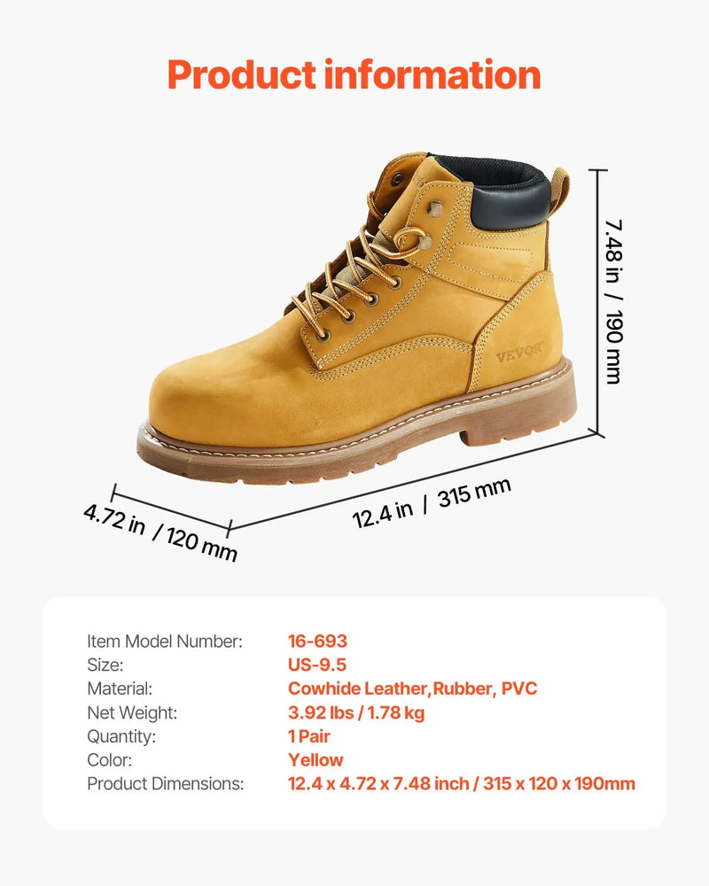 42_VEVOR tērauda purngalu darba zābaki, izmērs UK 8.5 (ES 42), ūdensizturīgi vīriešu neslīdoši darba zābaki ar vieglu un elpojošu gumijas zoli rūpniecības un būvniecības darbiem, brūni dzelteni