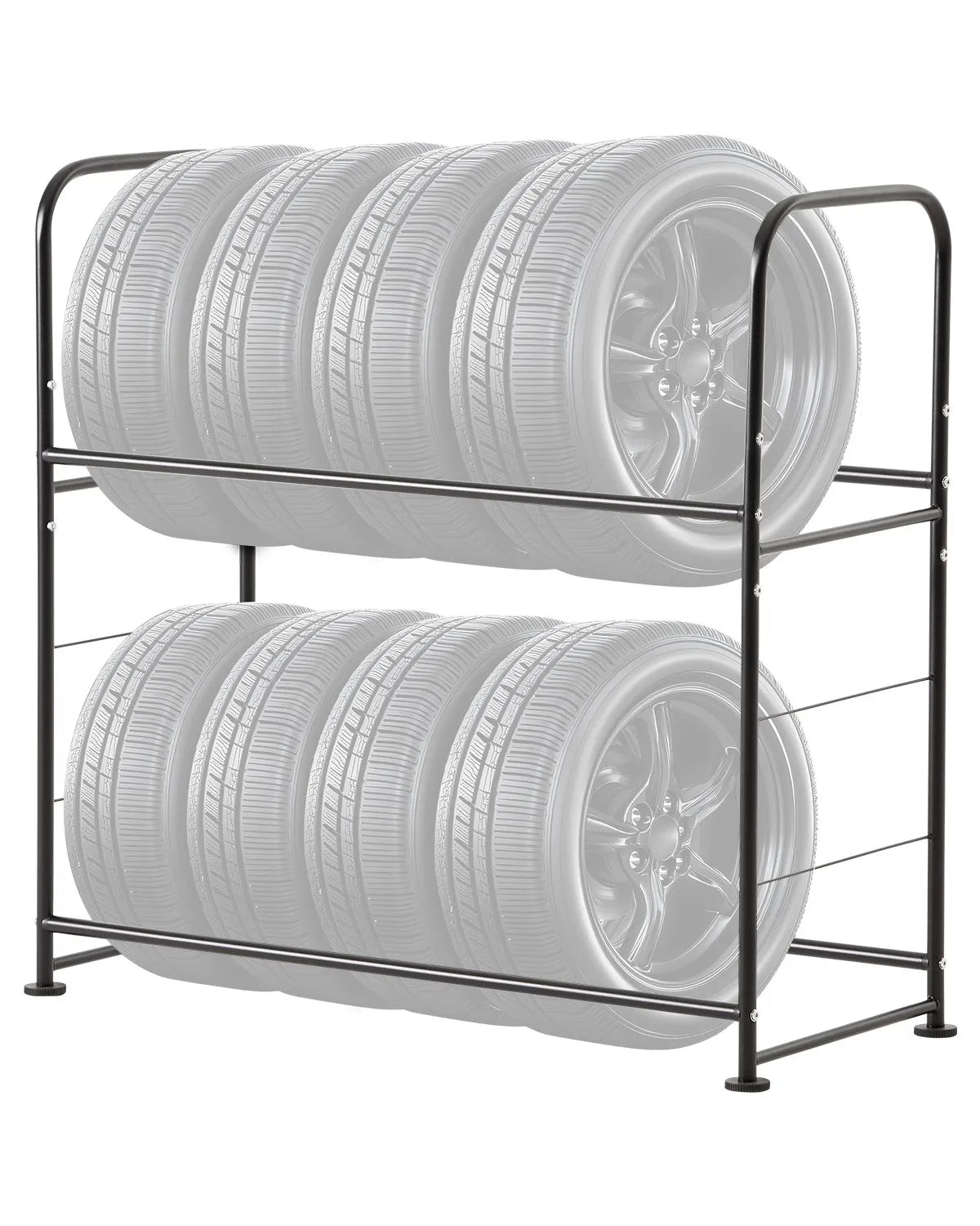 Tyre rack with 2 shelves for up to 8 standard tyres
