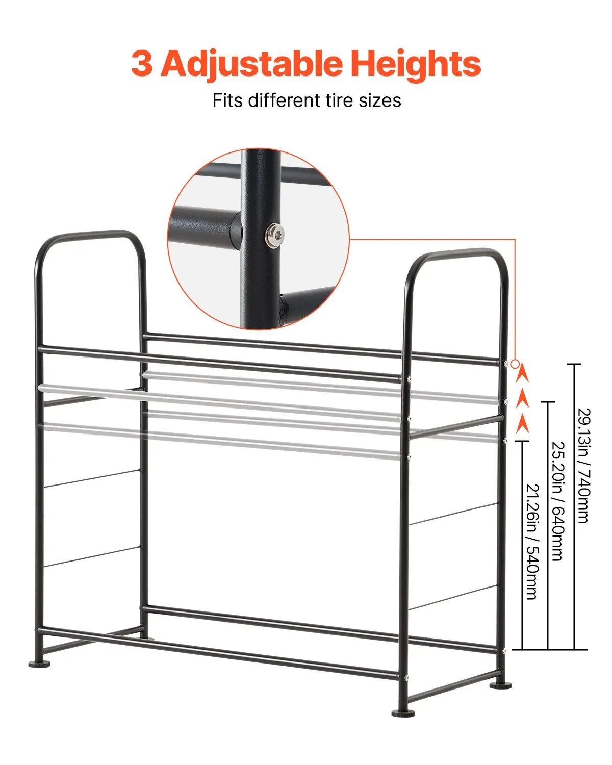 Tyre rack with 2 shelves for up to 8 standard tyres