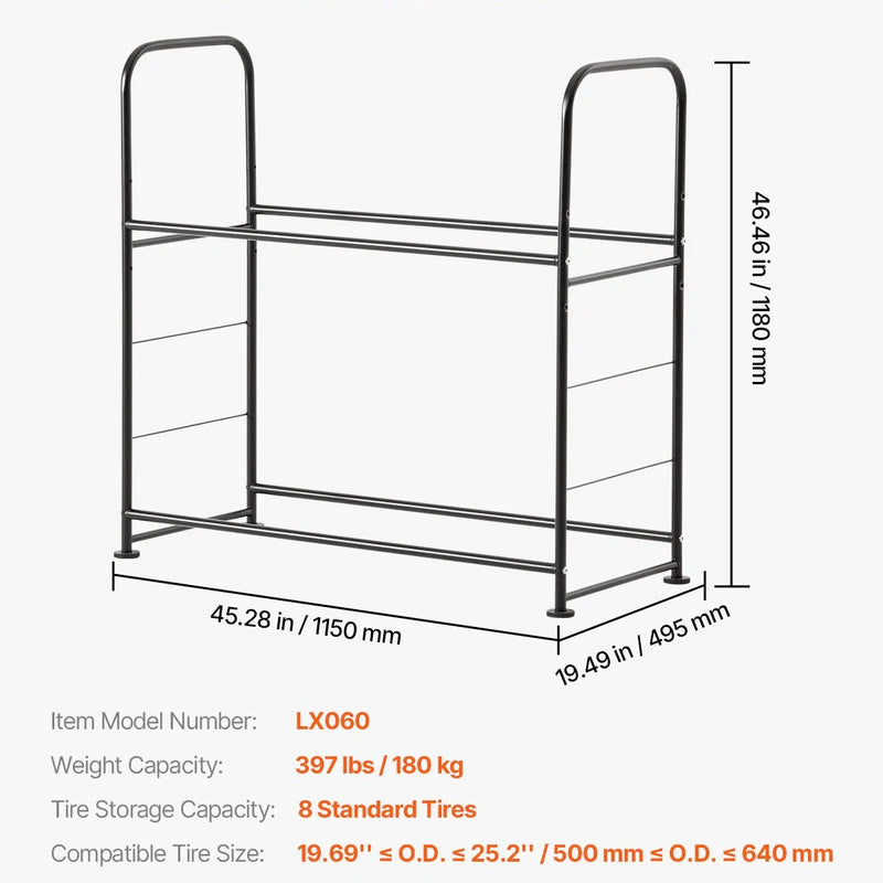 Riepu plaukts ar 2 plauktiem līdz 8 standarta riepām