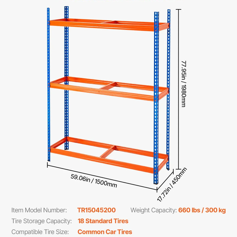 Riepu plaukts ar 3 plauktiem – ietilpība līdz 18 standarta riepām