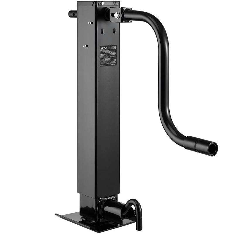 VEVOR smagas slodzes piekabes domkrats 5443 kg, sānu roktura kvadrātveida tiešai piekausēšanai paredzēts domkrats ar kloķa rokturi, regulējama nolaižama kāja, pacelšanas gājiens 674 mm kemperu, utilitāro un jahtu piekabēm