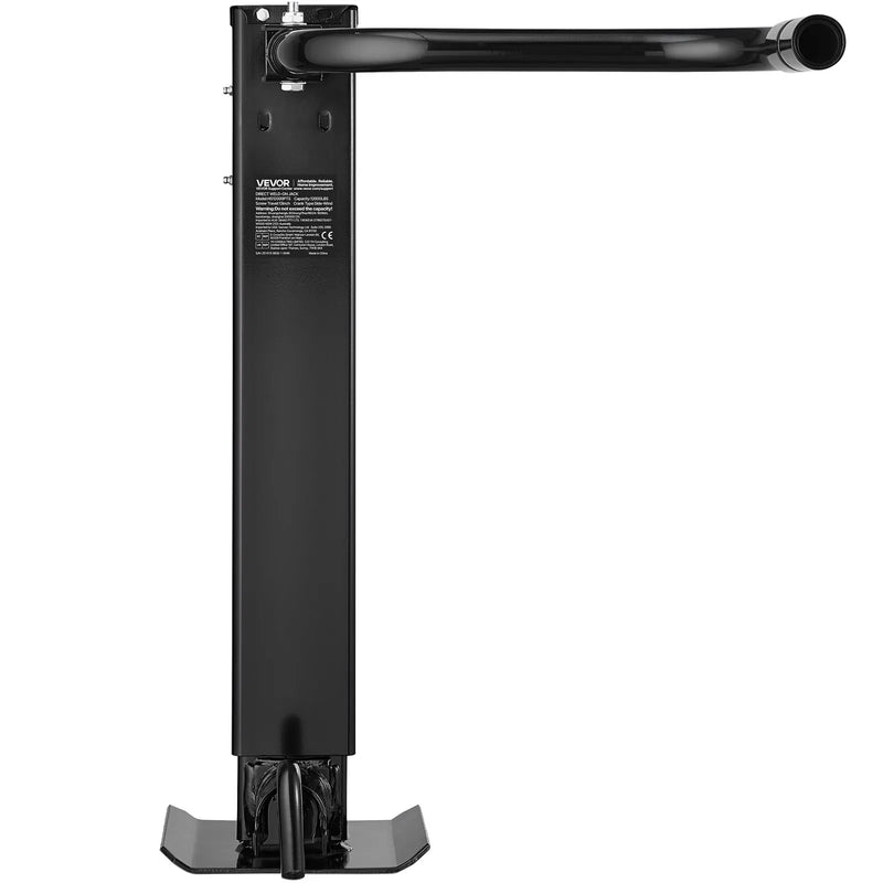 VEVOR smagas slodzes piekabes domkrats 5443 kg, sānu roktura kvadrātveida tiešai piekausēšanai paredzēts domkrats ar kloķa rokturi, regulējama nolaižama kāja, pacelšanas gājiens 674 mm kemperu, utilitāro un jahtu piekabēm