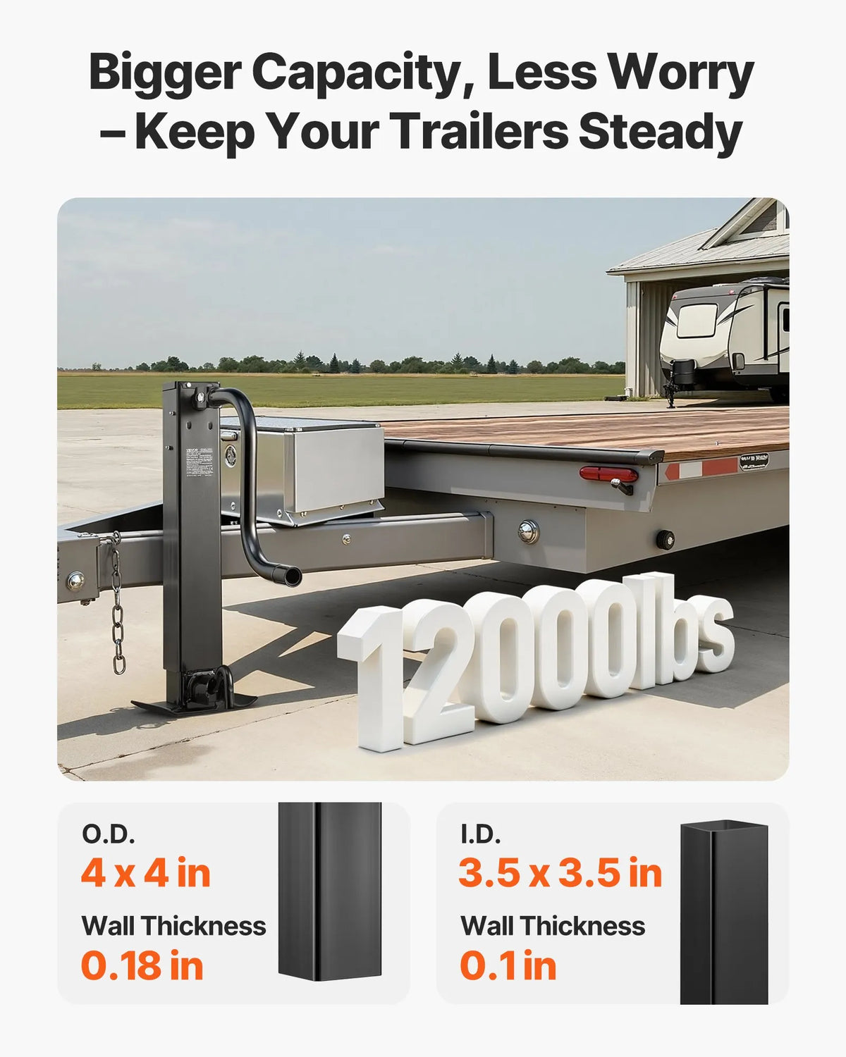 VEVOR Heavy-Duty Trailer Jack 5443 kg, Side Handle Square Direct Hitch Jack with Crank Handle, Adjustable Drop Leg, 674 mm Lift Stroke for Caravans, Utility and Boat Trailers