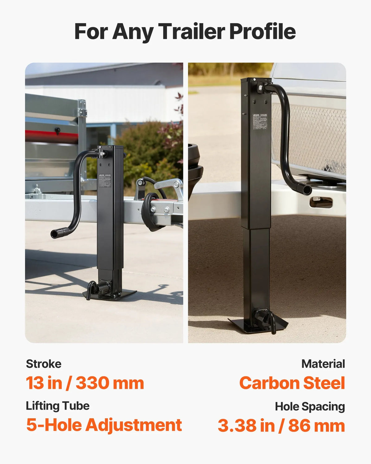 VEVOR Heavy-Duty Trailer Jack 5443 kg, Side Handle Square Direct Hitch Jack with Crank Handle, Adjustable Drop Leg, 674 mm Lift Stroke for Caravans, Utility and Boat Trailers