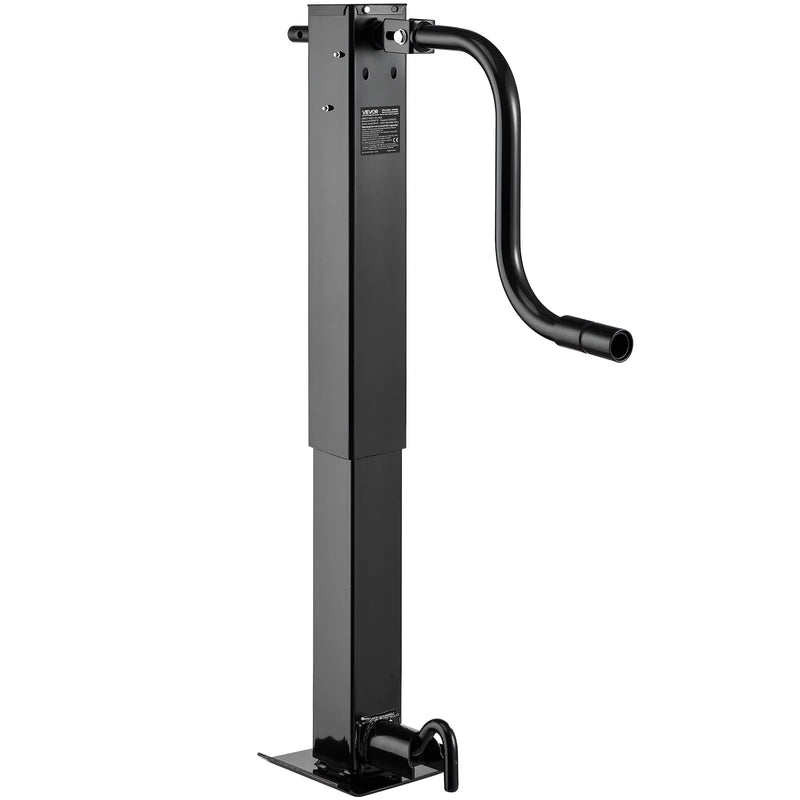 VEVOR smagas slodzes piekabes domkrats 5443 kg, sānu roktura kvadrātveida tiešai piekausēšanai paredzēts domkrats ar kloķa rokturi, regulējama nolaižama kāja, pacelšanas gājiens 674 mm kemperu, utilitāro un jahtu piekabēm