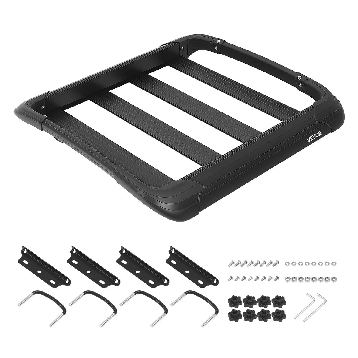 VEVOR Roof Cargo Basket, 965 × 965 × 142 mm, Universal Heavy-Duty Roof Cargo Basket, Load Capacity up to 68 kg, All-Weather Car Roof Rack Carrier, Fits Cross Bars up to 90 × 50 mm, for SUVs and Pickup Trucks