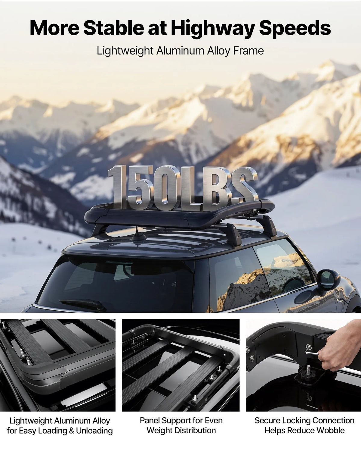 VEVOR Roof Cargo Basket, 965 × 965 × 142 mm, Universal Heavy-Duty Roof Cargo Basket, Load Capacity up to 68 kg, All-Weather Car Roof Rack Carrier, Fits Cross Bars up to 90 × 50 mm, for SUVs and Pickup Trucks