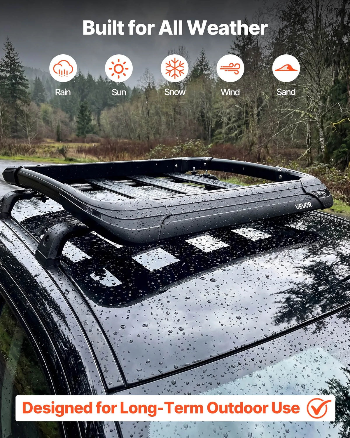 VEVOR Roof Cargo Basket, 965 × 965 × 142 mm, Universal Heavy-Duty Roof Cargo Basket, Load Capacity up to 68 kg, All-Weather Car Roof Rack Carrier, Fits Cross Bars up to 90 × 50 mm, for SUVs and Pickup Trucks