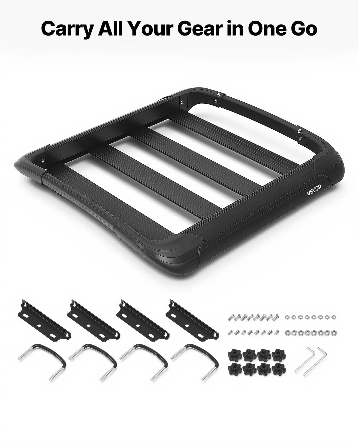 VEVOR Roof Cargo Basket, 965 × 965 × 142 mm, Universal Heavy-Duty Roof Cargo Basket, Load Capacity up to 68 kg, All-Weather Car Roof Rack Carrier, Fits Cross Bars up to 90 × 50 mm, for SUVs and Pickup Trucks