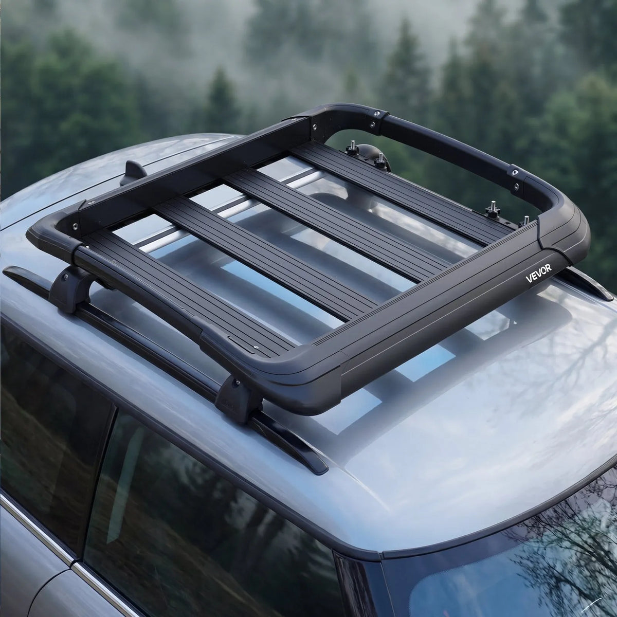 VEVOR Roof Cargo Basket, 965 × 965 × 142 mm, Universal Heavy-Duty Roof Cargo Basket, Load Capacity up to 68 kg, All-Weather Car Roof Rack Carrier, Fits Cross Bars up to 90 × 50 mm, for SUVs and Pickup Trucks