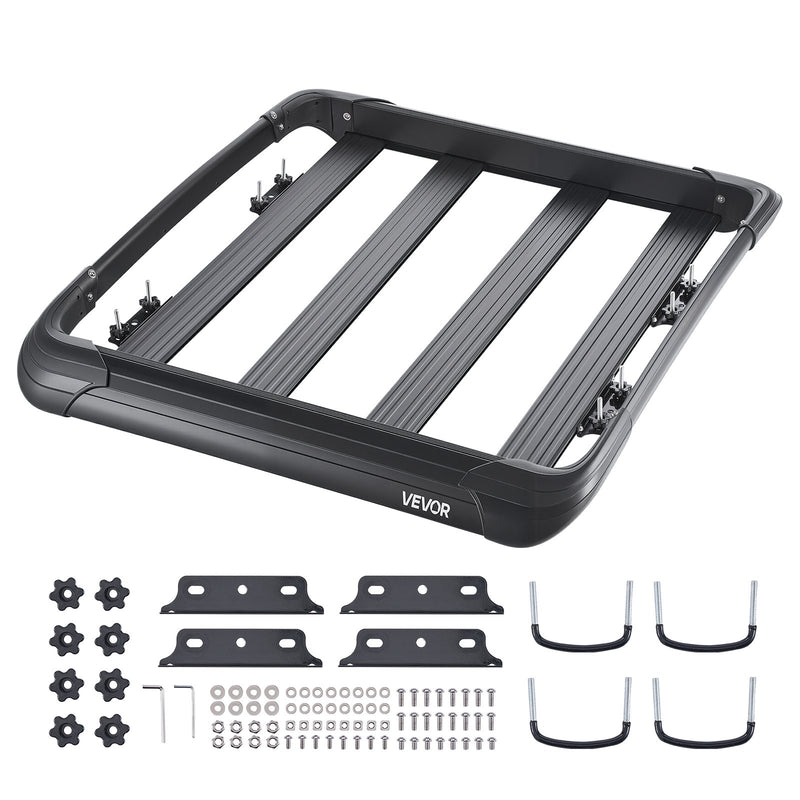 VEVOR jumta bagāžnieka grozs 1219 × 1016 × 142 mm, universāls auto jumta bagāžas turētājs no pretrūsas leģētā tērauda ar vēja deflektoru un 104 mm augstām malām, slodze līdz 68 kg, piemērots SUV un vieglajām automašīnām - ZEMLETES.LV