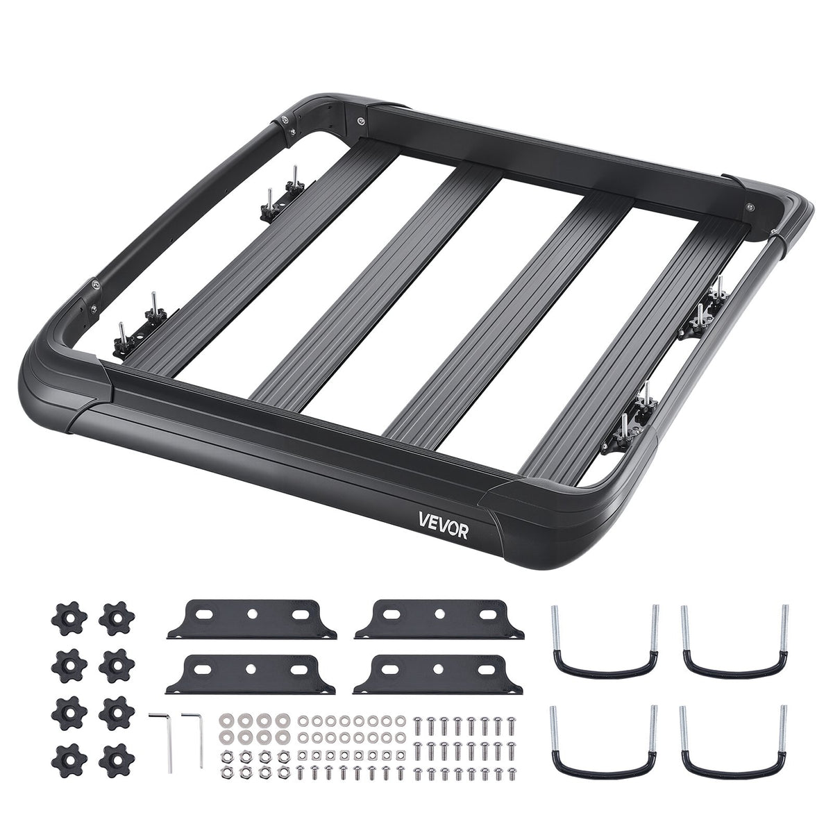 VEVOR jumta bagāžnieka grozs 1219 × 1016 × 142 mm, universāls auto jumta bagāžas turētājs no pretrūsas leģētā tērauda ar vēja deflektoru un 104 mm augstām malām, slodze līdz 68 kg, piemērots SUV un vieglajām automašīnām - ZEMLETES.LV