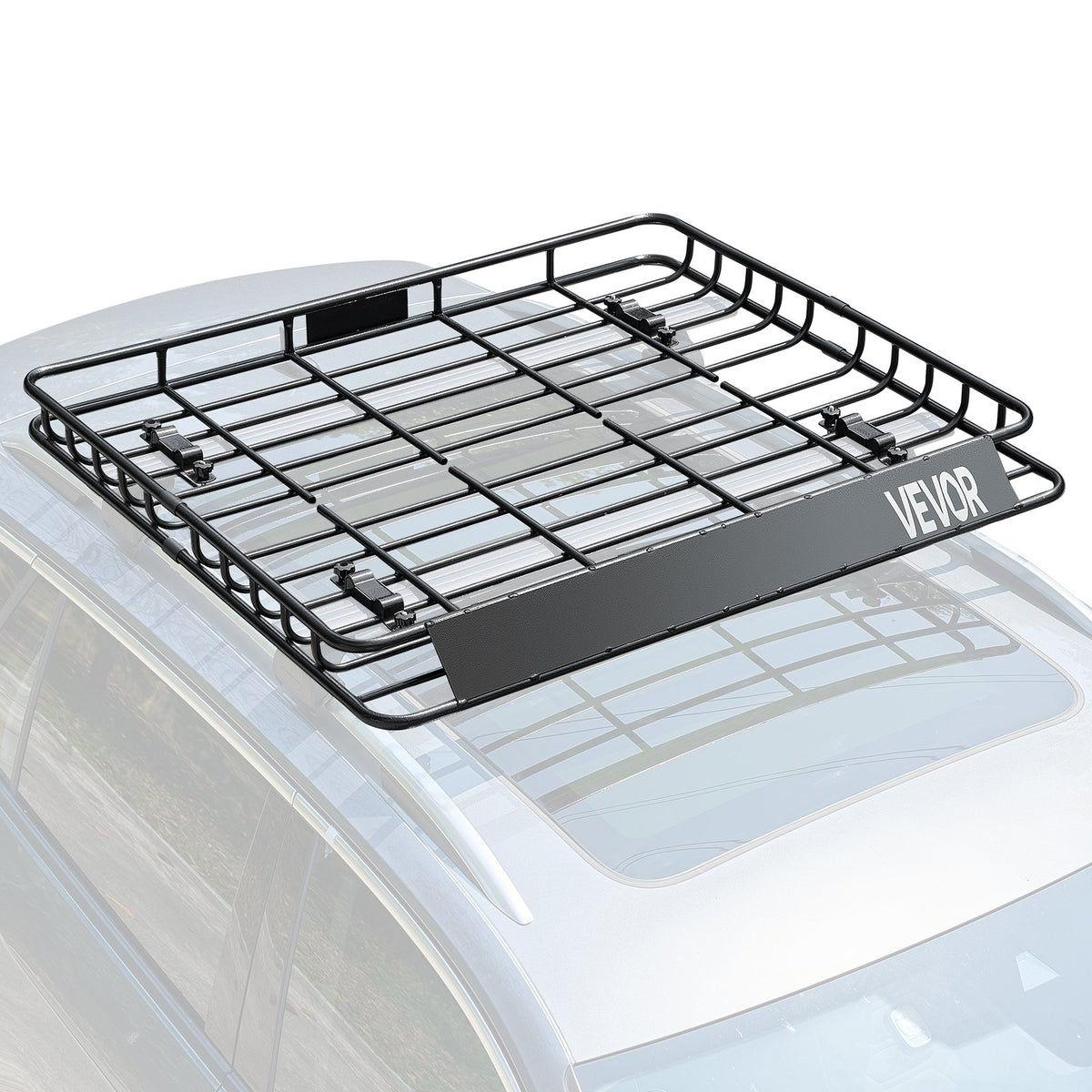 VEVOR jumta bagāžnieka grozs 1092 × 1270 × 104 mm, universāls auto jumta bagāžas turētājs no pretrūsas leģētā tērauda ar vēja deflektoru un 104 mm augstām malām, slodze līdz 68 kg, piemērots SUV un vieglajām automašīnām - ZEMLETES.LV