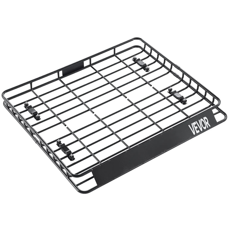 VEVOR jumta bagāžnieka grozs 1092 × 1270 × 104 mm, universāls auto jumta bagāžas turētājs no pretrūsas leģētā tērauda ar vēja deflektoru un 104 mm augstām malām, slodze līdz 68 kg, piemērots SUV un vieglajām automašīnām - ZEMLETES.LV