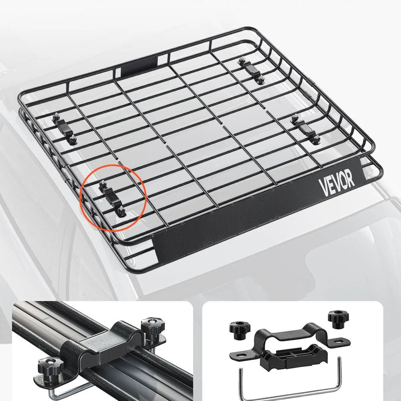 VEVOR jumta bagāžnieka grozs 1092 × 1270 × 104 mm, universāls auto jumta bagāžas turētājs no pretrūsas leģētā tērauda ar vēja deflektoru un 104 mm augstām malām, slodze līdz 68 kg, piemērots SUV un vieglajām automašīnām - ZEMLETES.LV