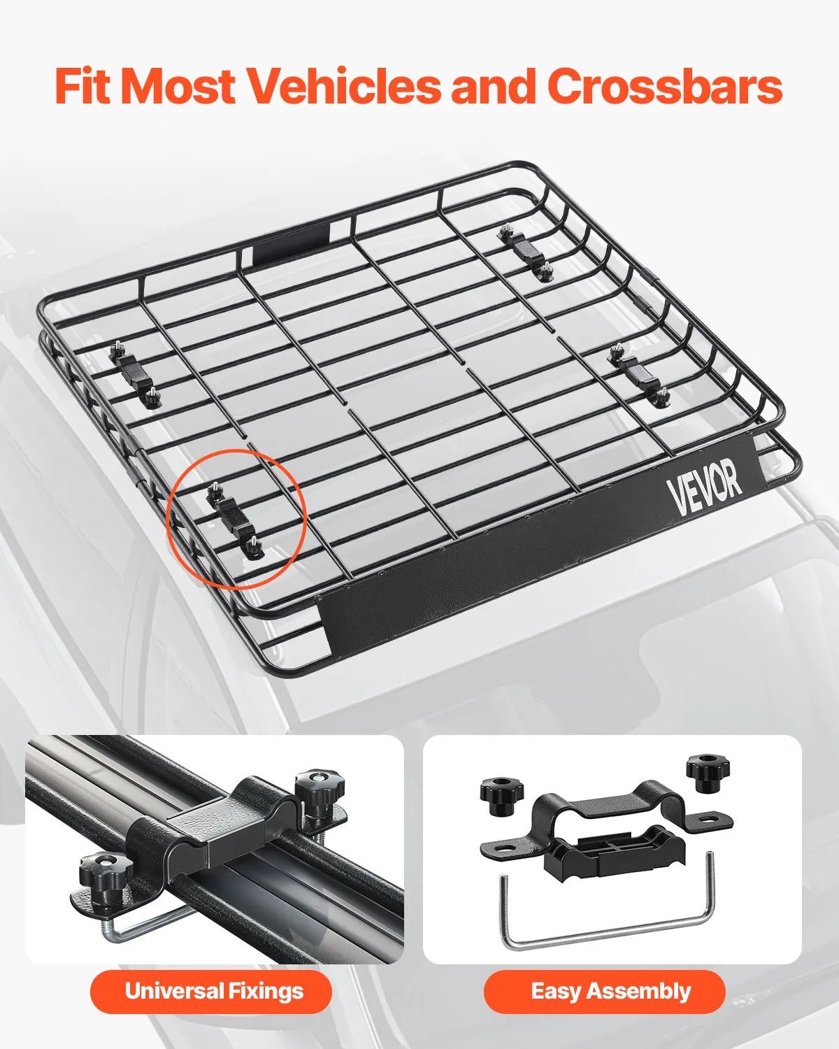 VEVOR jumta bagāžnieka grozs 1092 × 1270 × 104 mm, universāls auto jumta bagāžas turētājs no pretrūsas leģētā tērauda ar vēja deflektoru un 104 mm augstām malām, slodze līdz 68 kg, piemērots SUV un vieglajām automašīnām - ZEMLETES.LV