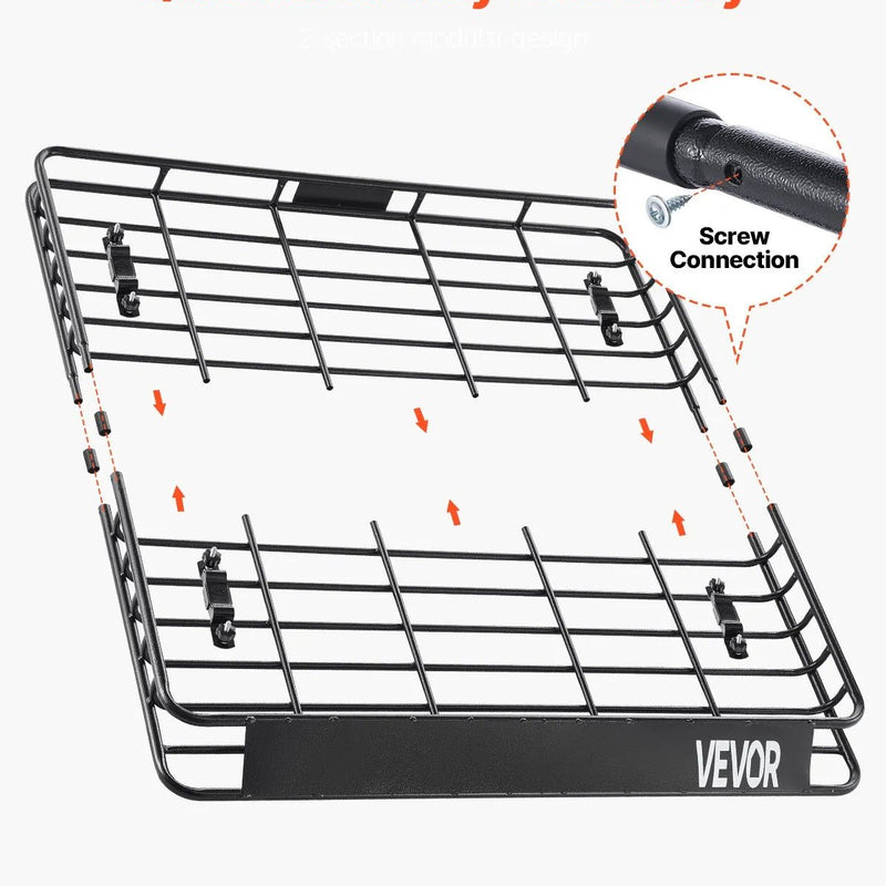 VEVOR jumta bagāžnieka grozs 1092 × 1270 × 104 mm, universāls auto jumta bagāžas turētājs no pretrūsas leģētā tērauda ar vēja deflektoru un 104 mm augstām malām, slodze līdz 68 kg, piemērots SUV un vieglajām automašīnām - ZEMLETES.LV