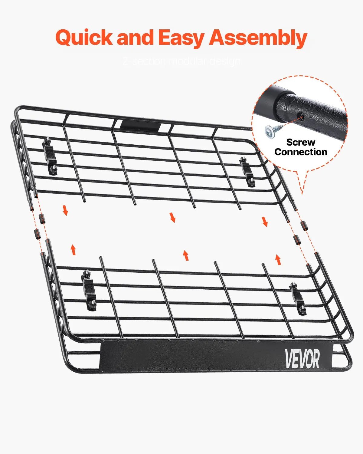 VEVOR jumta bagāžnieka grozs 1092 × 1270 × 104 mm, universāls auto jumta bagāžas turētājs no pretrūsas leģētā tērauda ar vēja deflektoru un 104 mm augstām malām, slodze līdz 68 kg, piemērots SUV un vieglajām automašīnām - ZEMLETES.LV